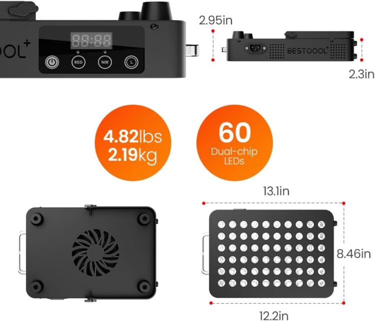 Bestqool 红光疗法,双芯片临床级 LED 设备,带近红外灯 660nm 850nm 大功率面板,非常适合身体、面部、恢复、改善睡眠、皮肤健康,105W(黑色 60) - Image 7