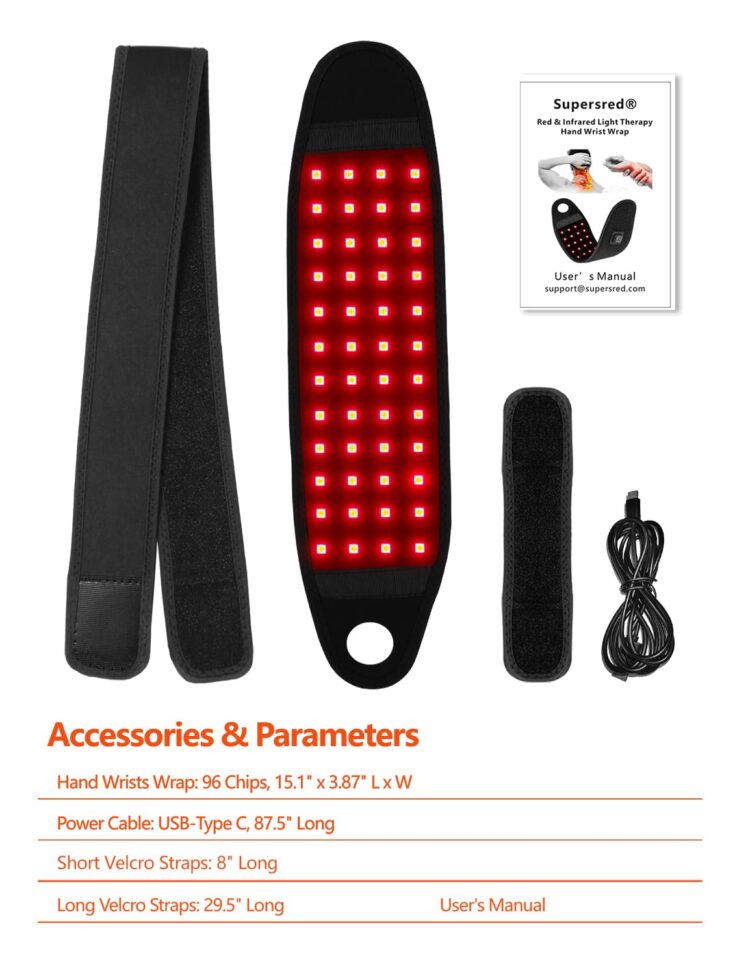 红光治疗近红外光疗包裹带适用于身体,颈部红光疗法带 48 个 LED 灯,用于手部手腕包裹,更快恢复和缓解疼痛,660nm 和 850nm - Image 3