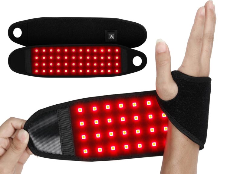 红光治疗近红外光疗包裹带适用于身体,颈部红光疗法带 48 个 LED 灯,用于手部手腕包裹,更快恢复和缓解疼痛,660nm 和 850nm