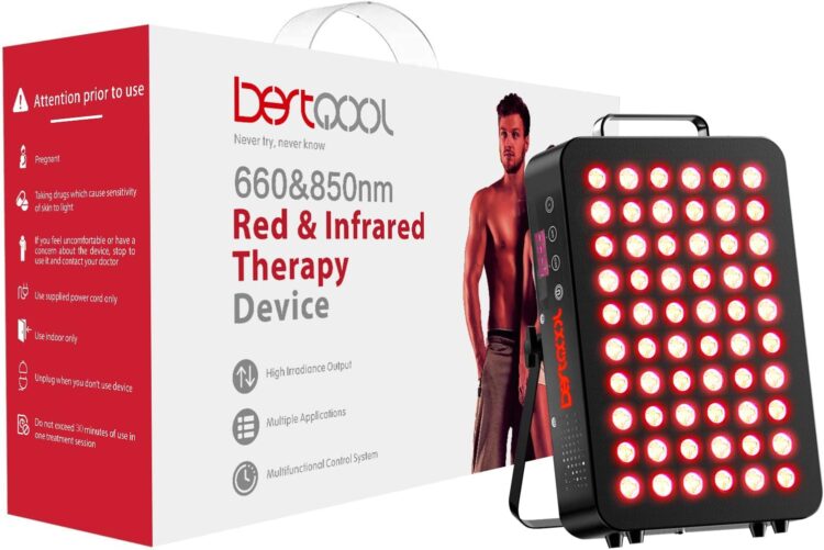 Bestqool 红光疗法,双芯片临床级 LED 设备,带近红外灯 660nm 850nm 大功率面板,非常适合身体、面部、恢复、改善睡眠、皮肤健康,105W(黑色 60) - Image 2