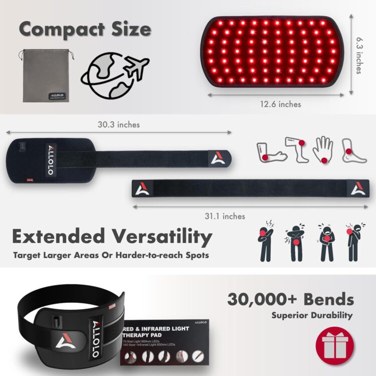 身体红光疗法,3 合 1 LED 珠带定时器遥控器,12.6 英寸 * 6.3 英寸 660 纳米和 850 纳米红外光疗法用于缓解身体疼痛,用于肌肉修复 - Image 7