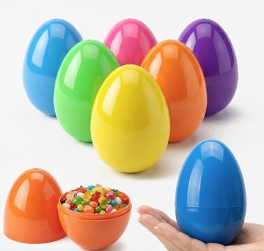 Easter Eggs Decorations Plastic Large: 5 Inch 6 Pack Jumbo Fillable Colorful Bright Easter Egg Hunt Empty Bulk Assortment